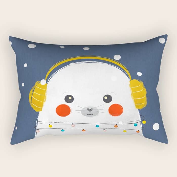 Christmas Baby Seal With Fairy Lights Rectangular Pillow