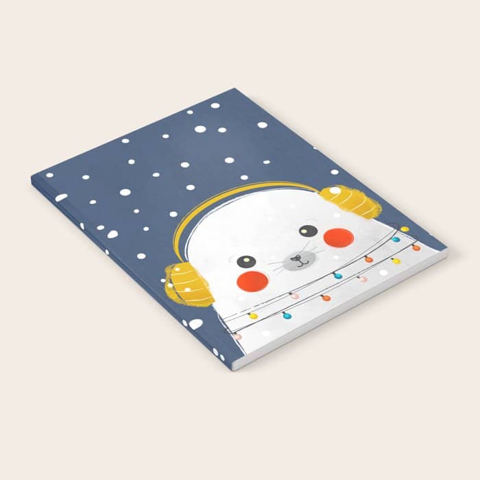 Christmas Baby Seal With Fairy Lights Notebook
