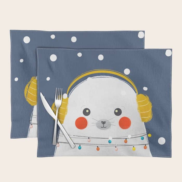 Christmas Baby Seal With Fairy Lights Placemat