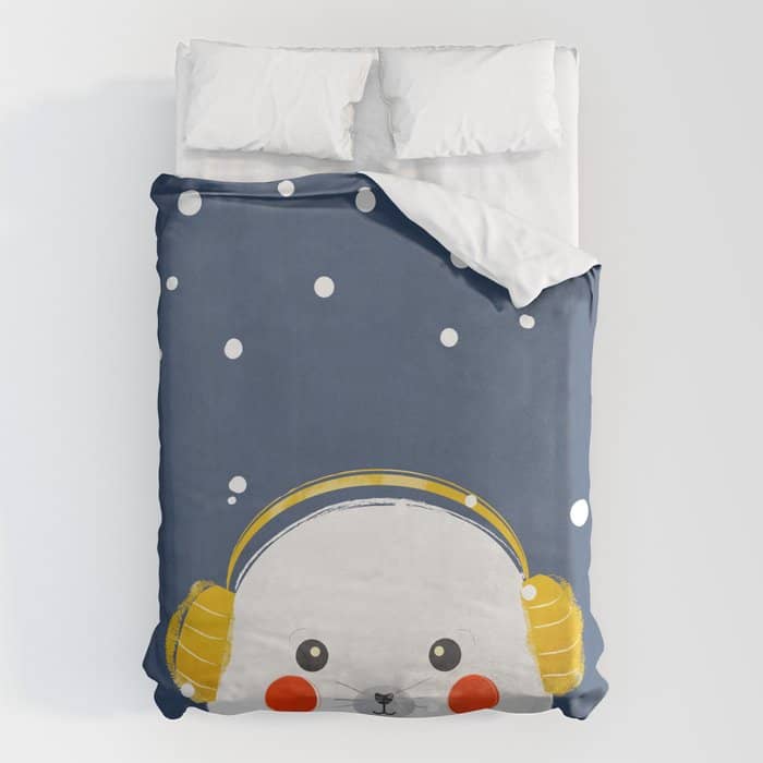 Christmas Baby Seal With Fairy Lights Duvet Cover