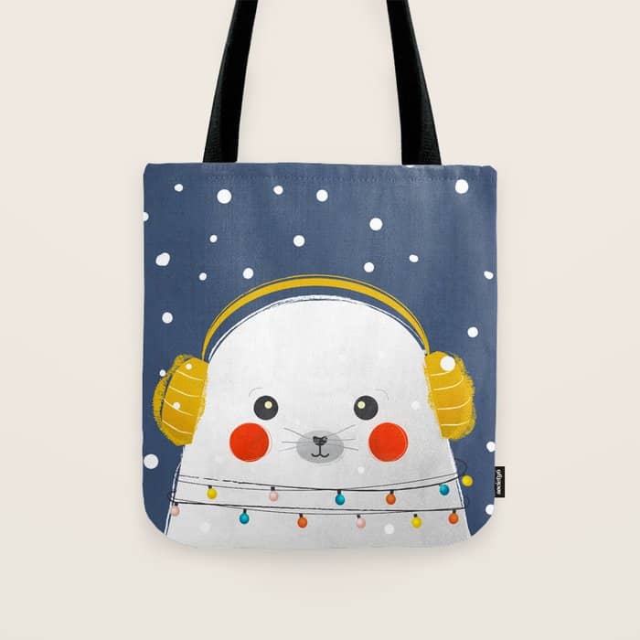 Christmas Baby Seal With Fairy Lights Tote Bag