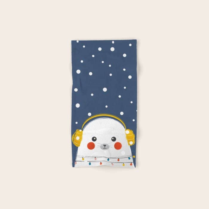 Christmas Baby Seal With Fairy Lights Bath Towel