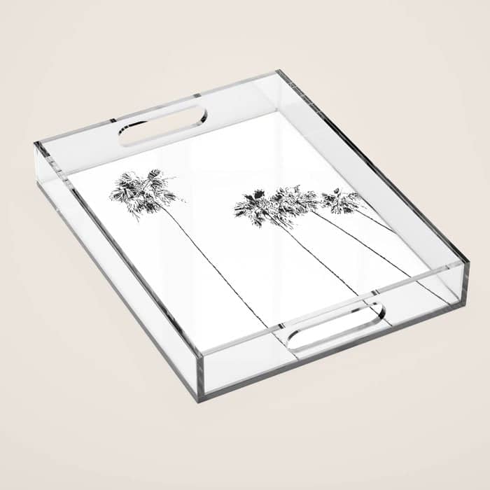 Minimal Black And White Palm Trees Acrylic Tray
