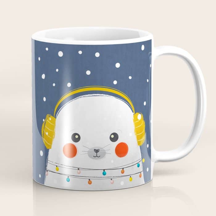 Christmas Baby Seal With Fairy Lights Coffee Mug