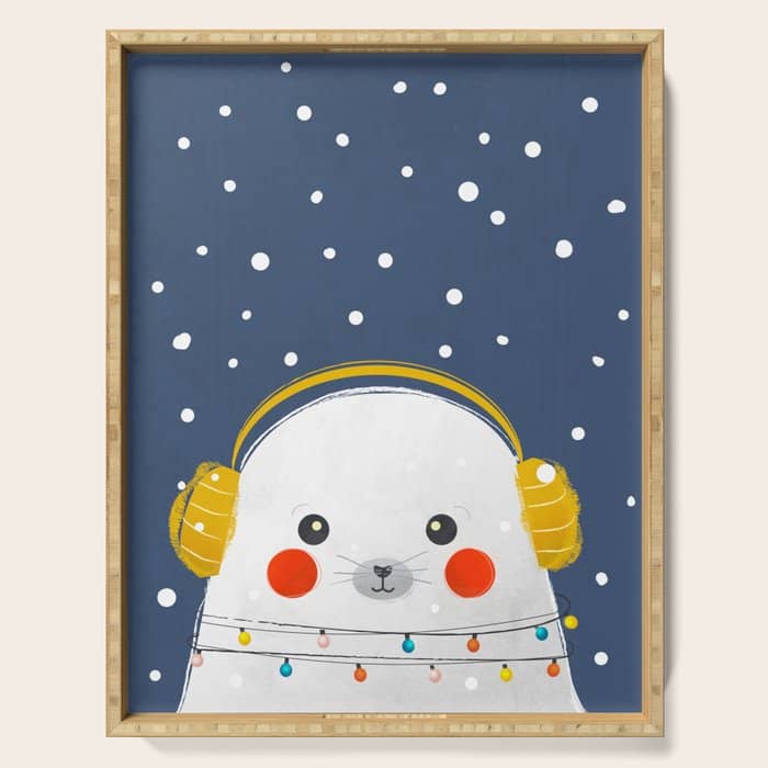 Christmas Baby Seal With Fairy Lights Serving Tray