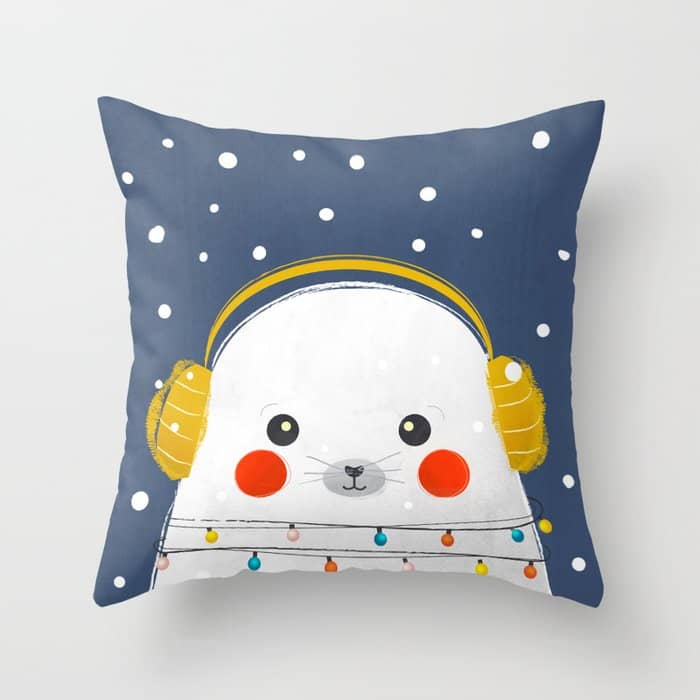 Christmas Baby Seal With Fairy Lights Throw Pillow