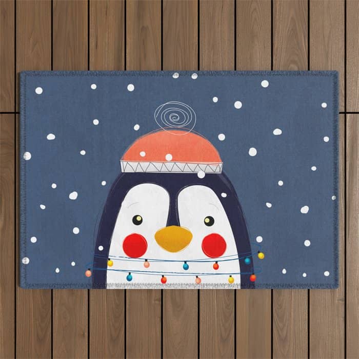 Christmas Penguin With Fairy Lights No2 Outdoor Rug