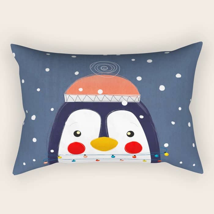 Christmas Penguin With Fairy Lights No2 Rectangular Pillow