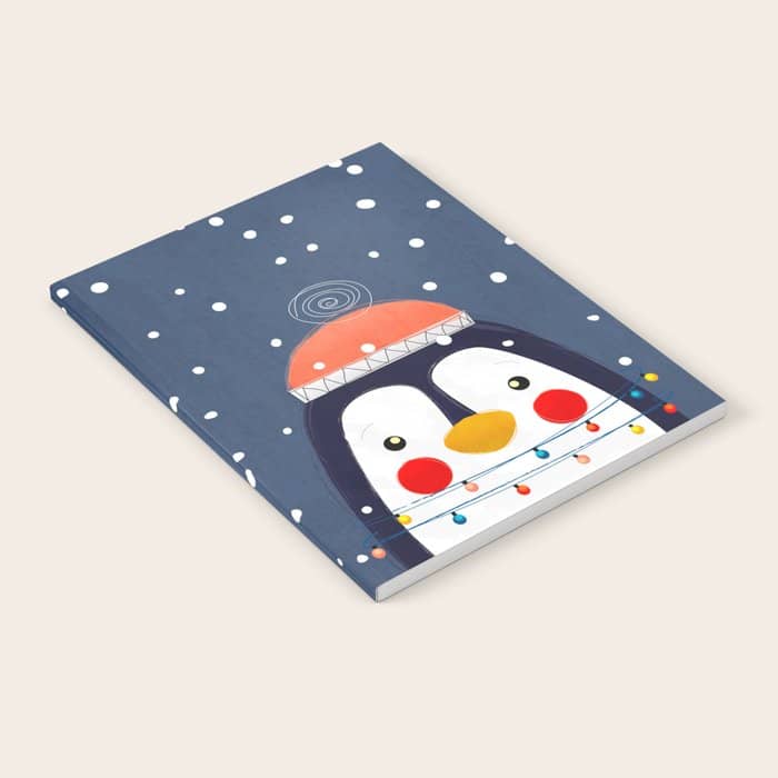 Christmas Penguin With Fairy Lights No2 Notebook