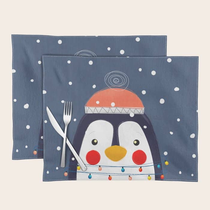 Christmas Penguin With Fairy Lights No2 Placemat