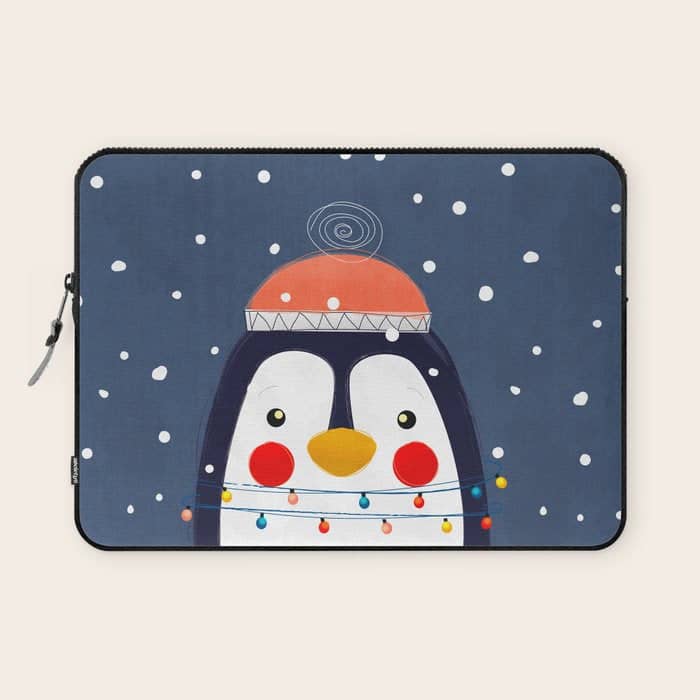 Christmas Penguin With Fairy Lights No2 Laptop Sleeve