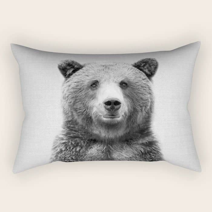 Grizzly Bear - Black & White Rectangular Pillow