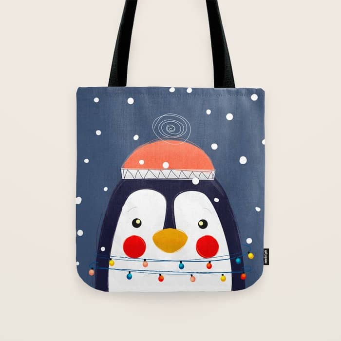 Christmas Penguin With Fairy Lights No2 Tote Bag