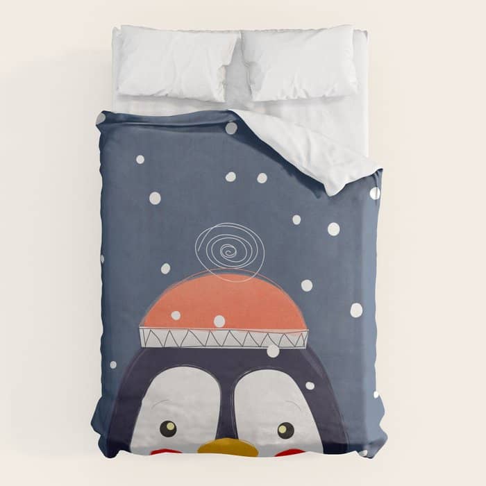 Christmas Penguin With Fairy Lights No2 Duvet Cover