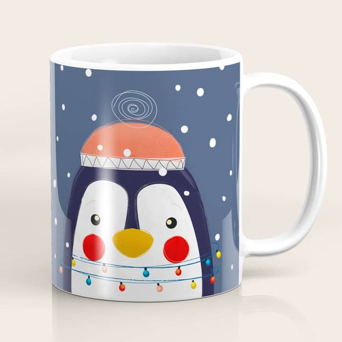 Christmas Penguin With Fairy Lights No2 Coffee Mug