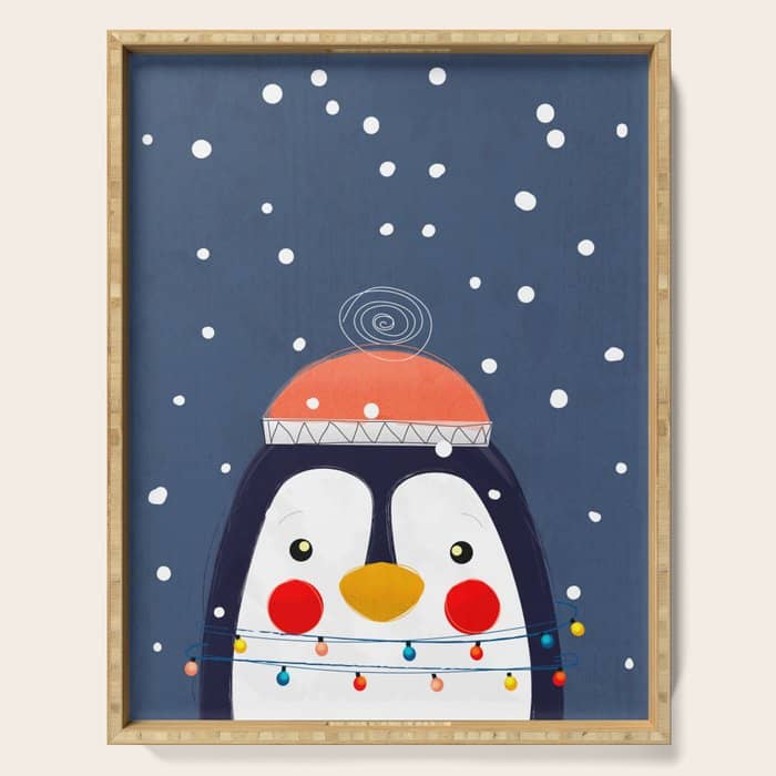 Christmas Penguin With Fairy Lights No2 Serving Tray