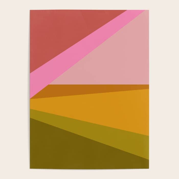 Colorful Geometric Abstract In Pink, Mustard, And Green Poster
