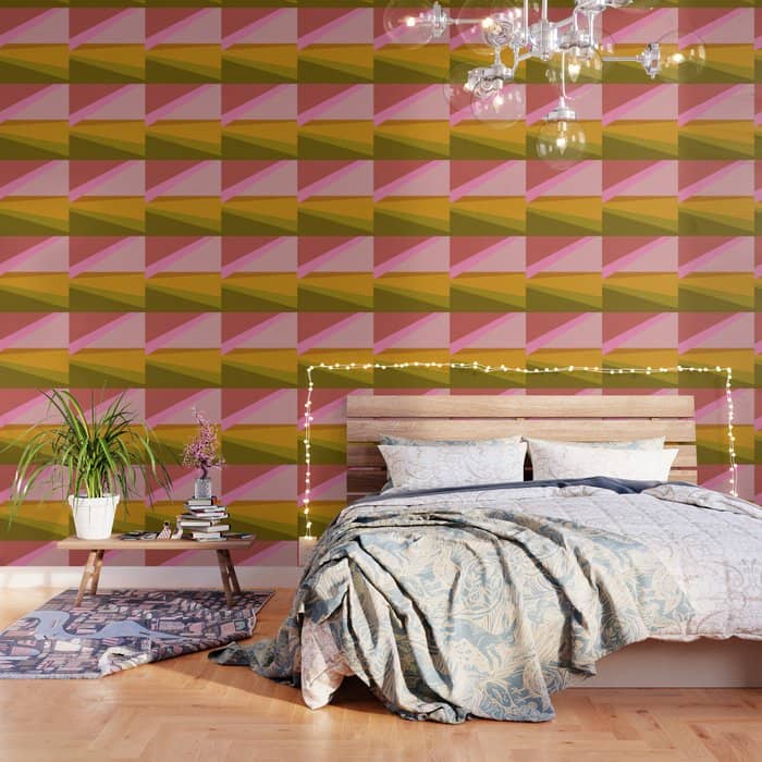 Colorful Geometric Abstract In Pink, Mustard, And Green Wallpaper