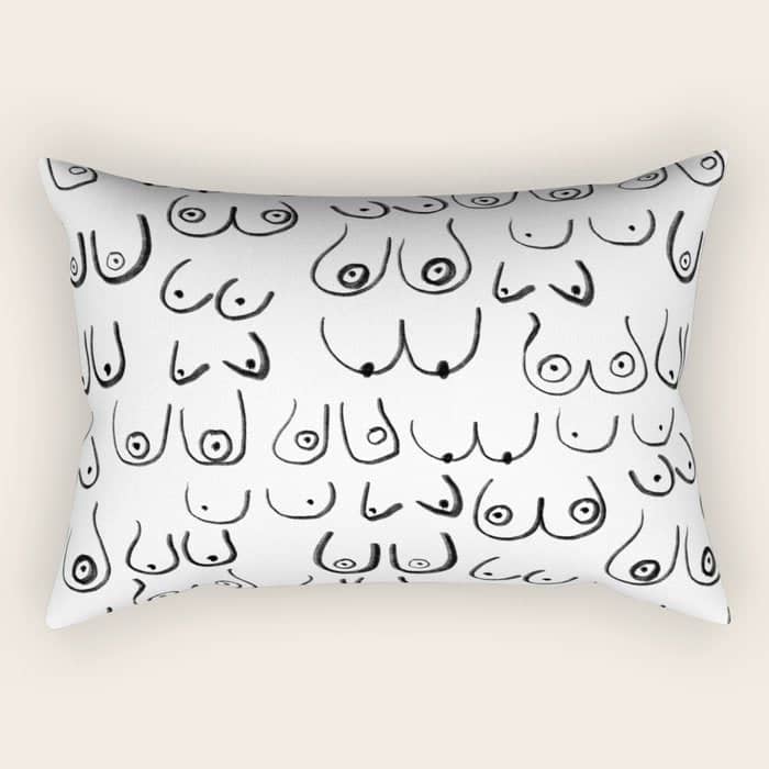 Boobs Pattern - Black And White Line Drawing, Life Drawing, Feminine Art Rectangular Pillow