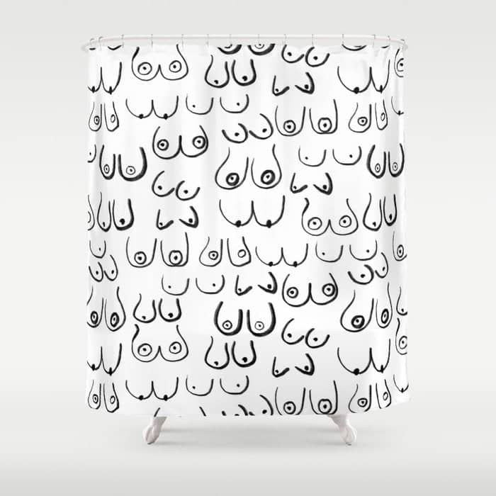 Boobs Pattern - Black And White Line Drawing, Life Drawing, Feminine Art Shower Curtain