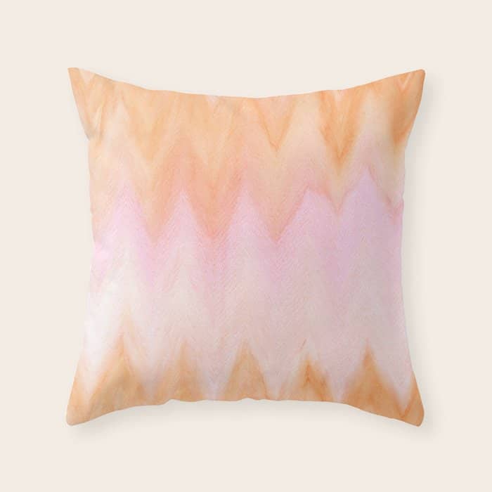 Blush Pink Orange Watercolor Hand Painted Ombre Ikat Throw Pillow