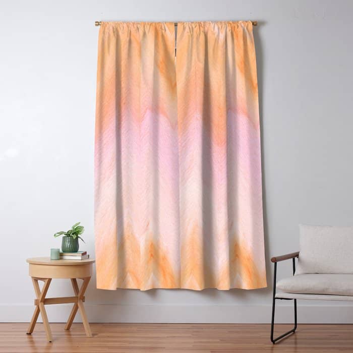 Blush Pink Orange Watercolor Hand Painted Ombre Ikat Window Curtain