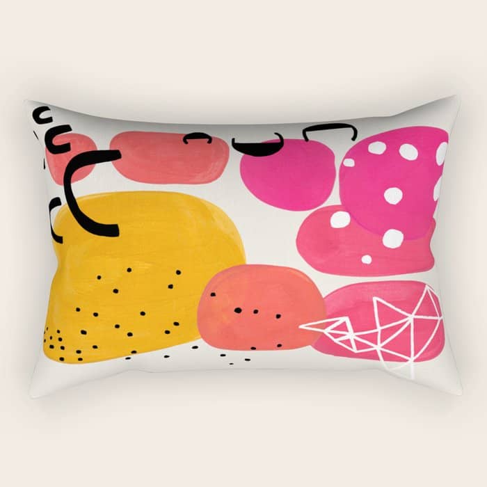 Vintage Fun Minimalist Abstract Colorful Mid Century Modern Yellow Magenta Bubbles With Patterns Rectangular Pillow