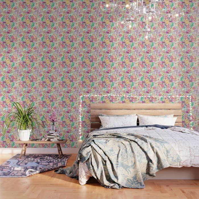 Hand Painted Pink Lavender Lilac Teal Watercolor Elegant Floral Wallpaper