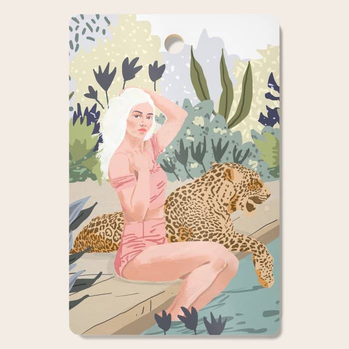 How To Train Your Leopard, Wild Cat Bohemian Woman Painting, Swimming Pool Bikini Summer Swim Animal Cutting Board