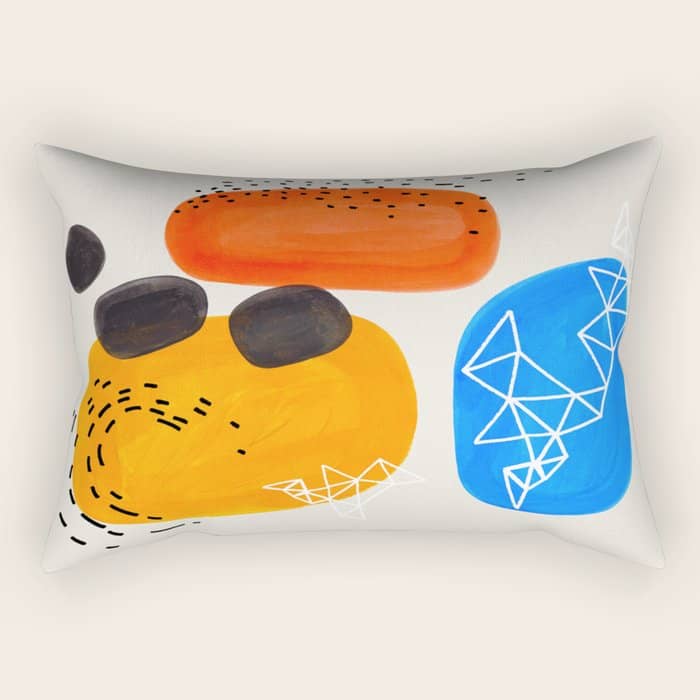 Fun Mid Century Modern Abstract Minimalist Yellow Orange Blue Watercolor Bubbles Rectangular Pillow