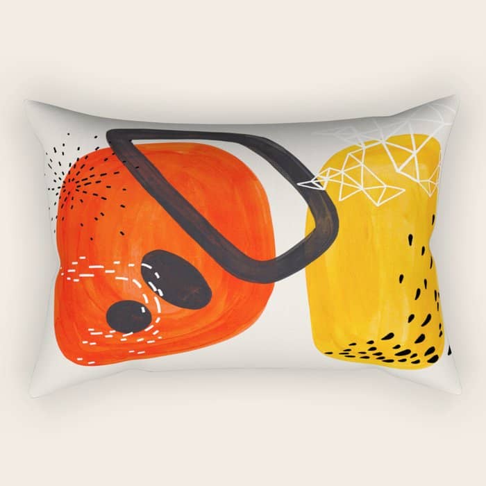 Fun Mid Century Modern Abstract Minimalist Vintage Orange Yellow Orbit Bubbles Rectangular Pillow
