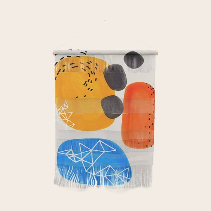 Fun Mid Century Modern Abstract Minimalist Yellow Orange Blue Watercolor Bubbles Wall Hanging