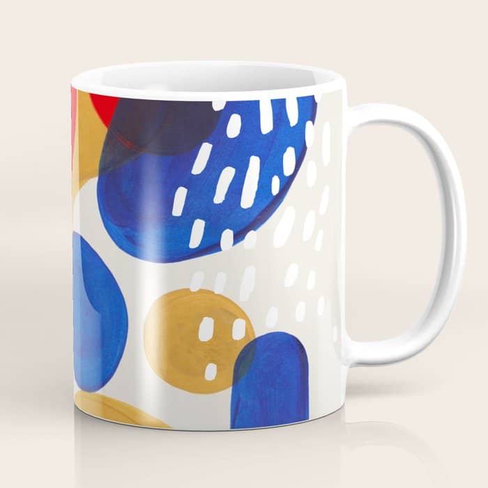 Fun Mid Century Modern Abstract Minimalist Vintage Primary Colors Blue Red Yellow Bubbles Coffee Mug