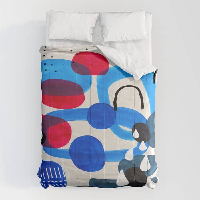Mid Century Modern Abstract Colorful Art Patterns Ocean Blue Turquoise Grey Comforter