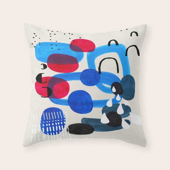 Mid Century Modern Abstract Colorful Art Patterns Ocean Blue Turquoise Grey Throw Pillow