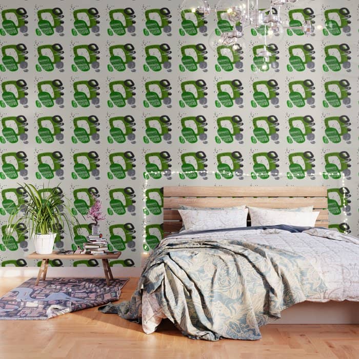 Fun Mid Century Modern Abstract Minimalist Olive Green Rings Grey Black Accent Wallpaper