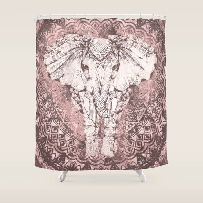 Bohemian, Elephant, Mandala, Blush, Moon Shower Curtain