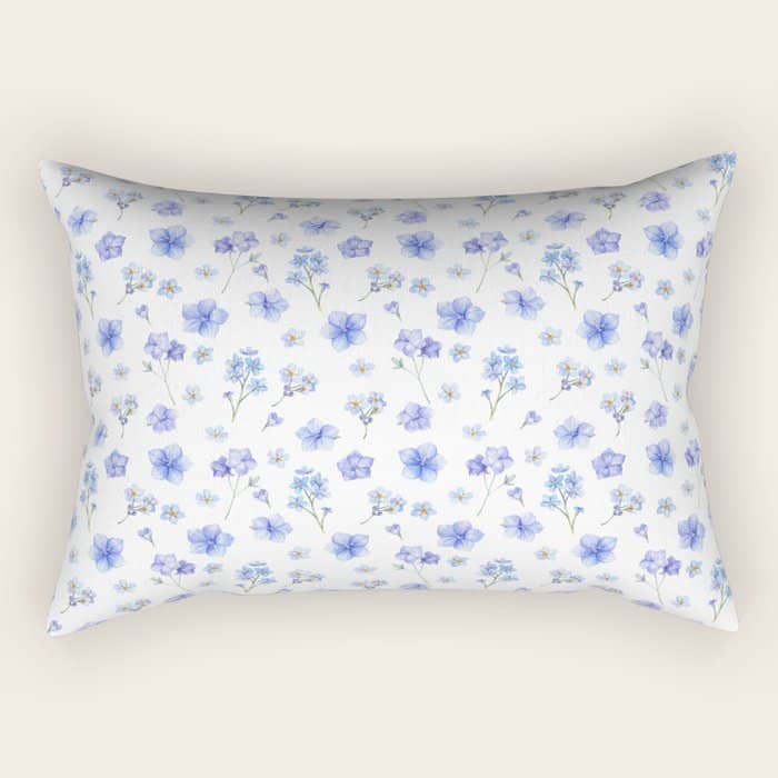 Elegant Blush Blue Yellow Watercolor Floral Pattern Rectangular Pillow