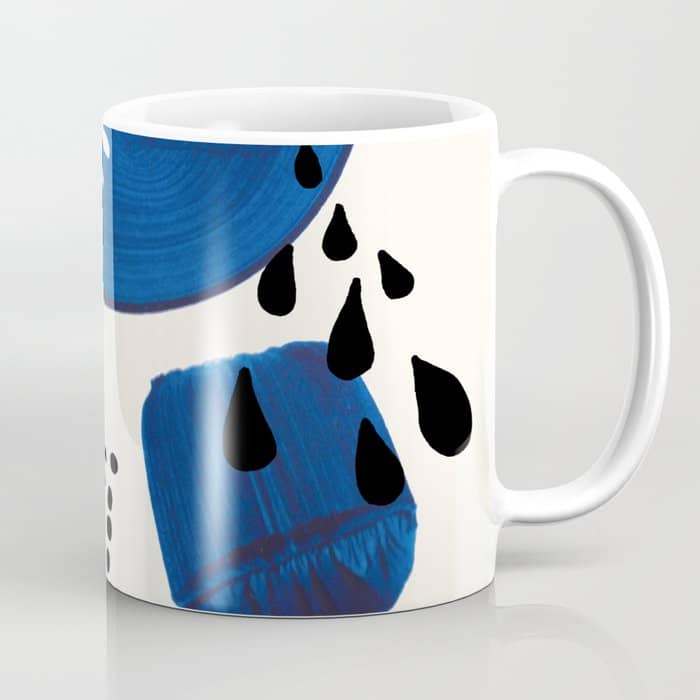 Fun Colorful Abstract Mid Century Minimalist Navy Blue Yellow Organic Shapes Water Drops Patterns Coffee Mug