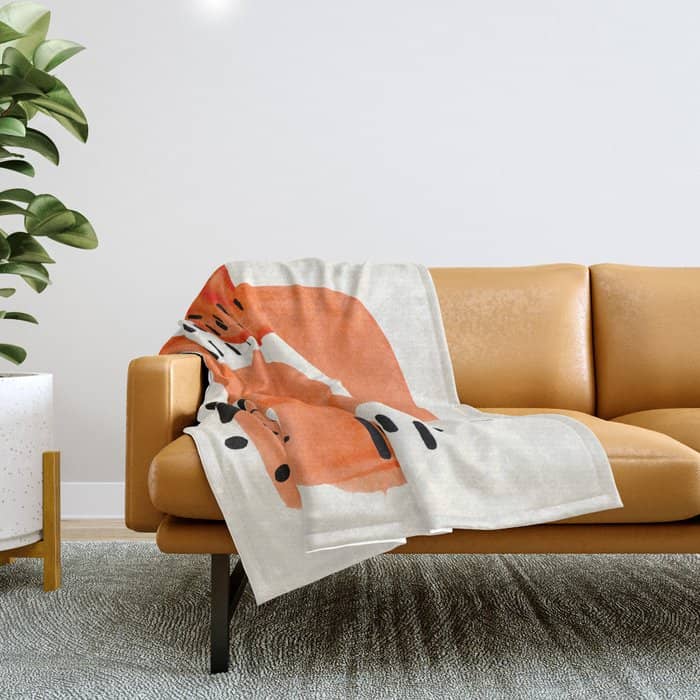 Fun Abstract Minimalist Mid Century Modern Orange Brush Strokes Watercolor Black Pattern Throw Blanket