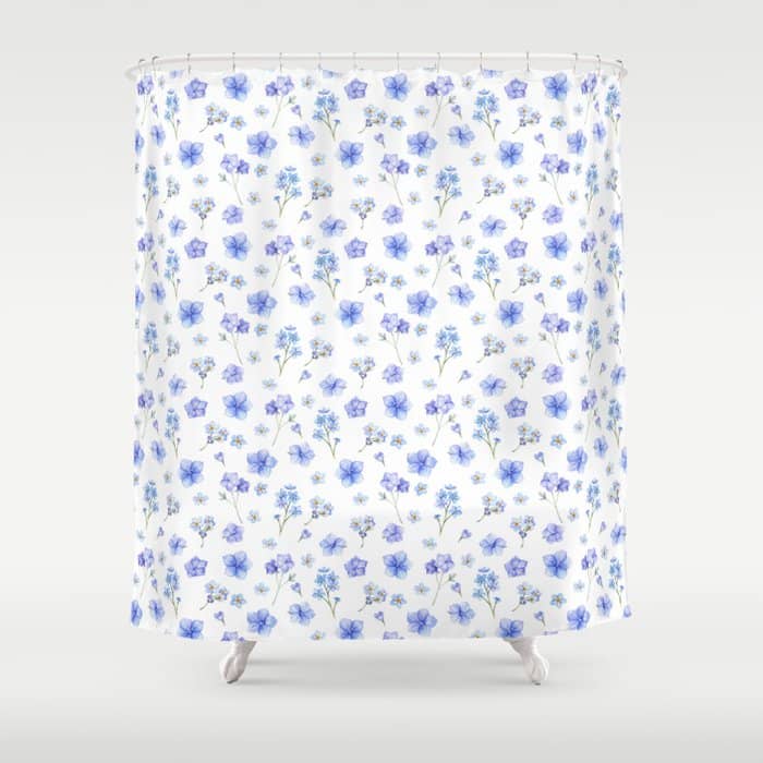 Elegant Blush Blue Yellow Watercolor Floral Pattern Shower Curtain