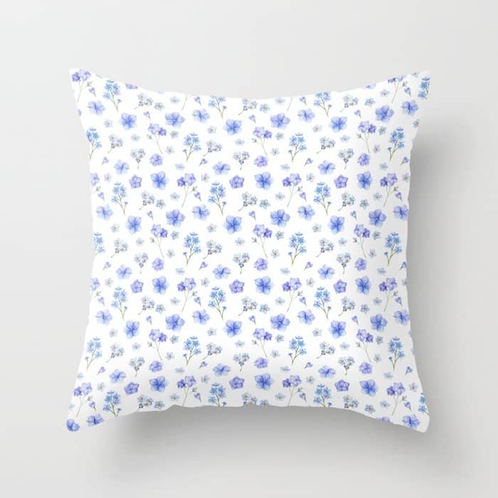 Elegant Blush Blue Yellow Watercolor Floral Pattern Throw Pillow