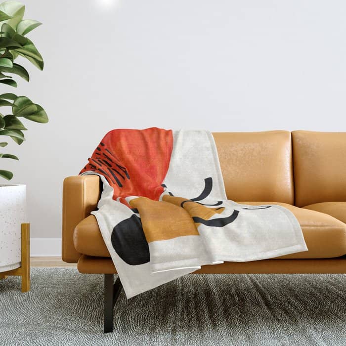 Fun Abstract Minimalist Mid Century Modern Yellow Ochre Orange Organic Shapes & Patterns Throw Blanket
