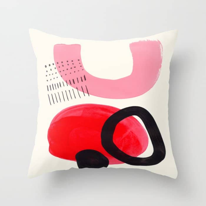 Vintage Abstract Mid Century Modern Playful Pink Red Candy Colors Organic Shapes Throw Pillow