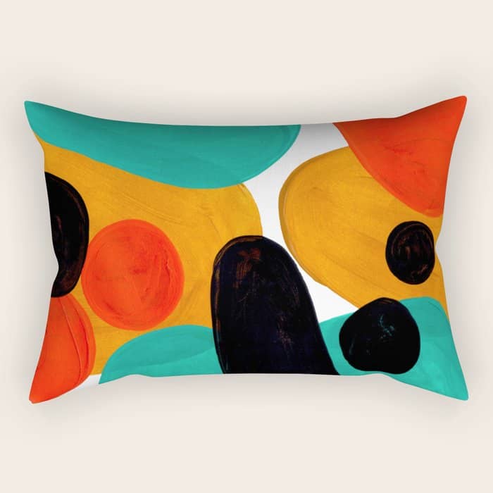 Mid Century Modern Abstract Minimalist Retro Vintage Style Rolie Polie Olie Bubbles Teal Orange Rectangular Pillow