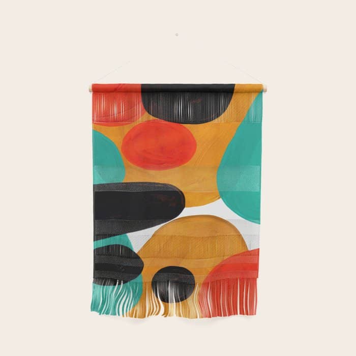 Mid Century Modern Abstract Minimalist Retro Vintage Style Rolie Polie Olie Bubbles Teal Orange Wall Hanging