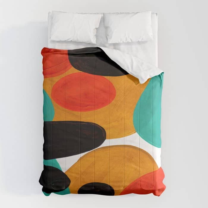 Mid Century Modern Abstract Minimalist Retro Vintage Style Rolie Polie Olie Bubbles Teal Orange Comforter