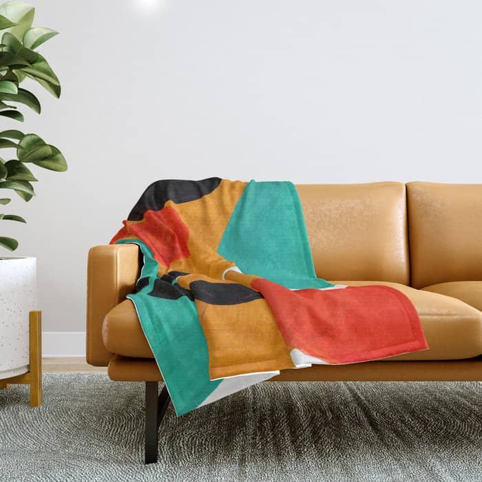 Mid Century Modern Abstract Minimalist Retro Vintage Style Rolie Polie Olie Bubbles Teal Orange Throw Blanket