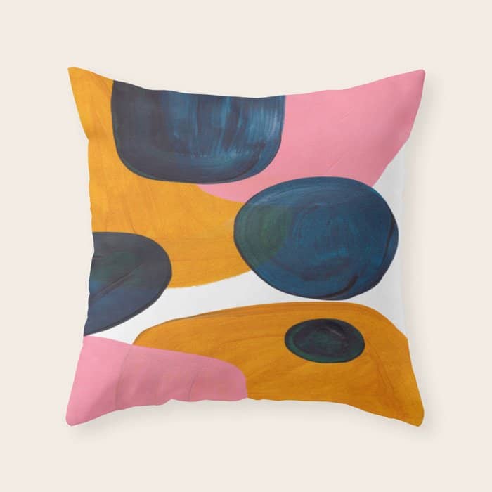 Mid Century Modern Abstract Minimalist Retro Vintage Style Pink Navy Blue Yellow Rollie Pollie Ollie Throw Pillow