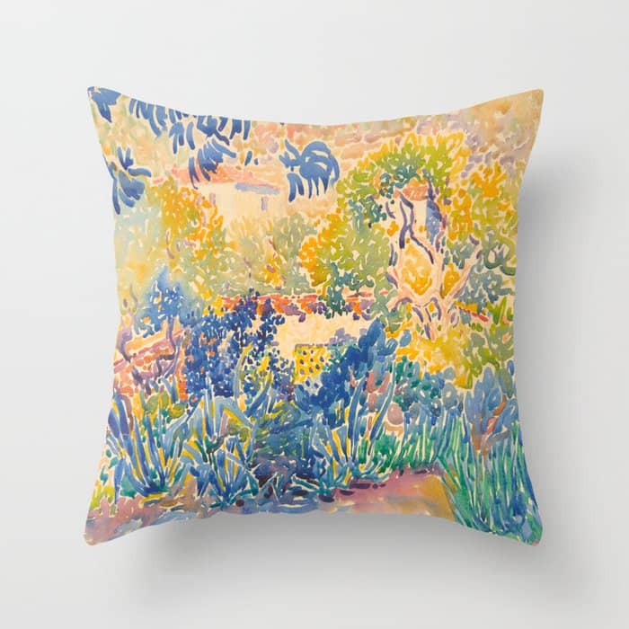 Henri-Edmond Cross Neo-Impressionism Pointillism The Artist'S Garden At St. Clair Watercolor Paintin Throw Pillow